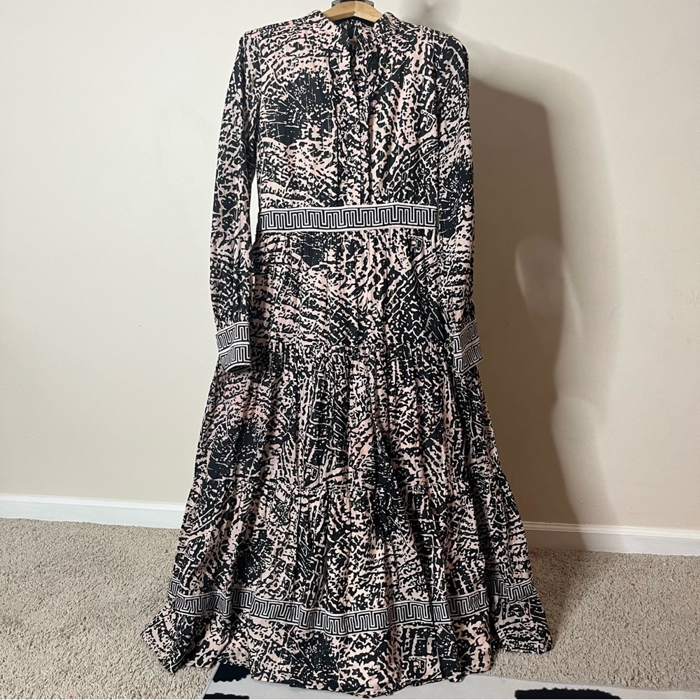 CK Bradley Women’s Black/Tan/Gold Long Sleeve High Neck Cotton Maxi Dress Sz L‎ - Picture 11 of 13